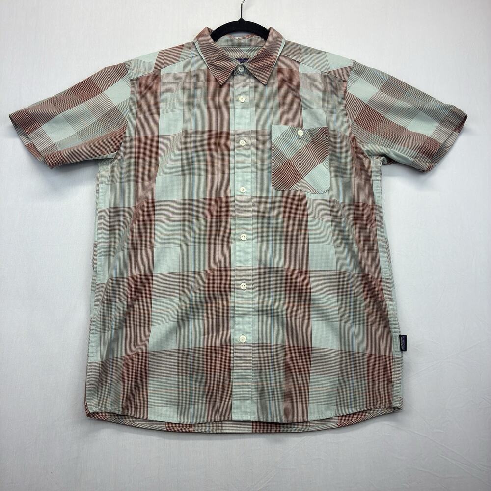Patagonia Shirt Men’s Medium Plaid Organic Cotton Button Up Short Sleeve Blue